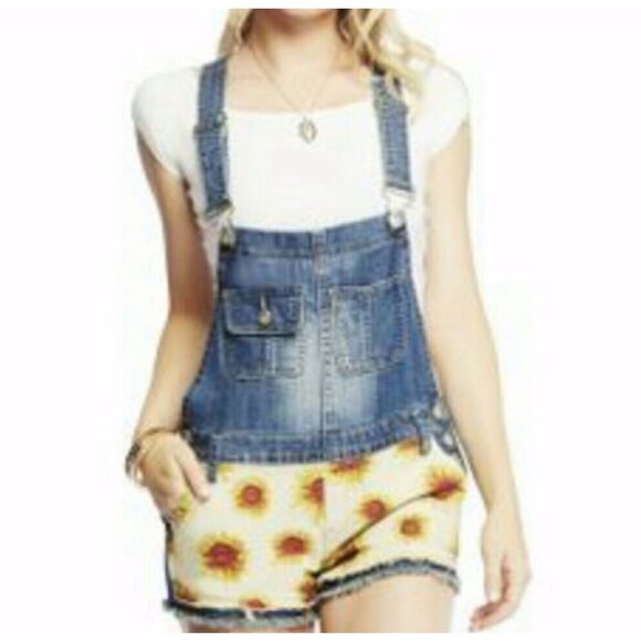 Hot Kiss Ava Sunflower Medium Wash Denim Overall Bibs Size 11 - Picture 1 of 8